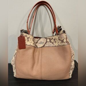 Coach Lexy Shoulder Bag in nude pink featuring python-embossed leather trim EUC